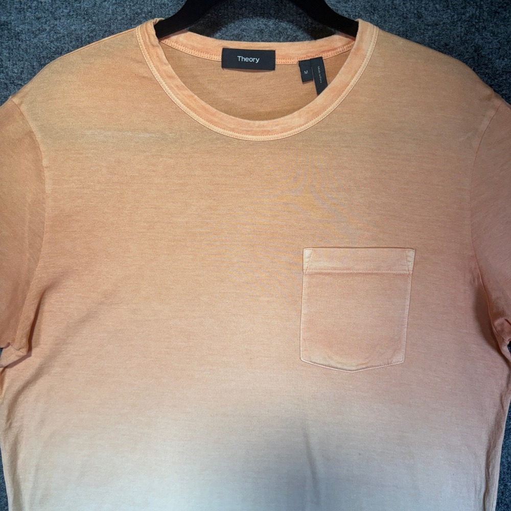 Theory Essential DD Tee T-Shirt Mens Medium Orange Ombre Fade Pima Cotton Pocket